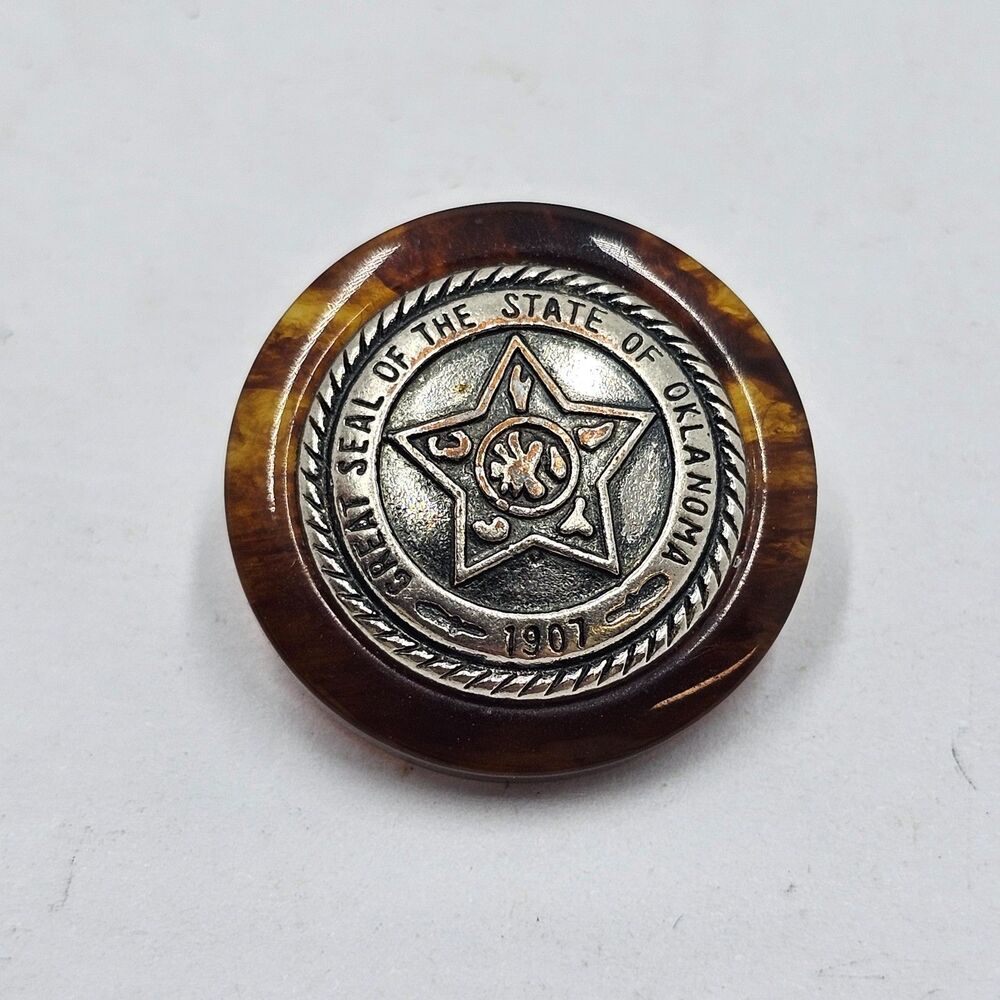 VTG Set of 5 Great Seal of Oklahoma 1907 Tortoiseshell Metal Blazer Buttons